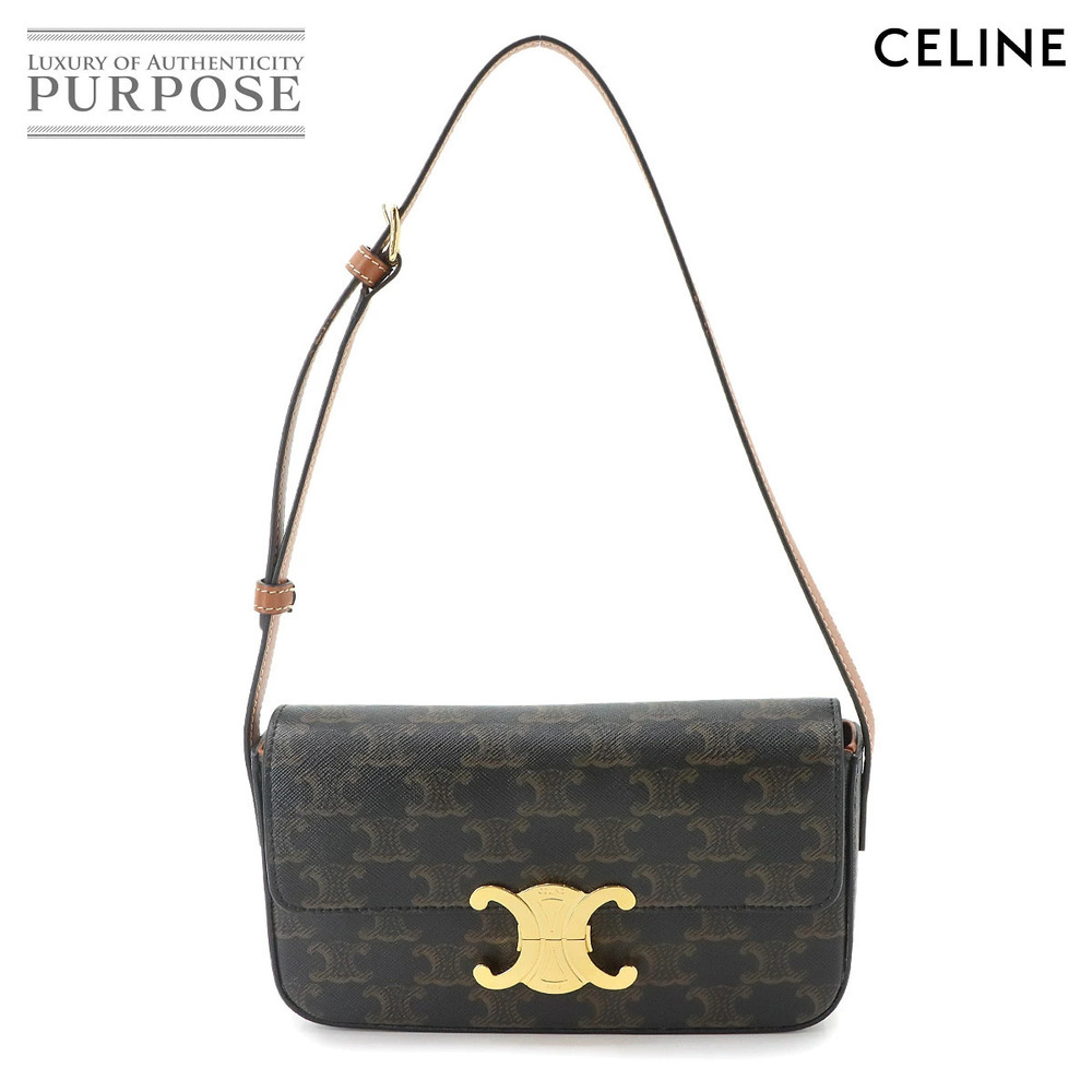 Celine Triomphe Claude Shoulder Bag Leather Black Brown